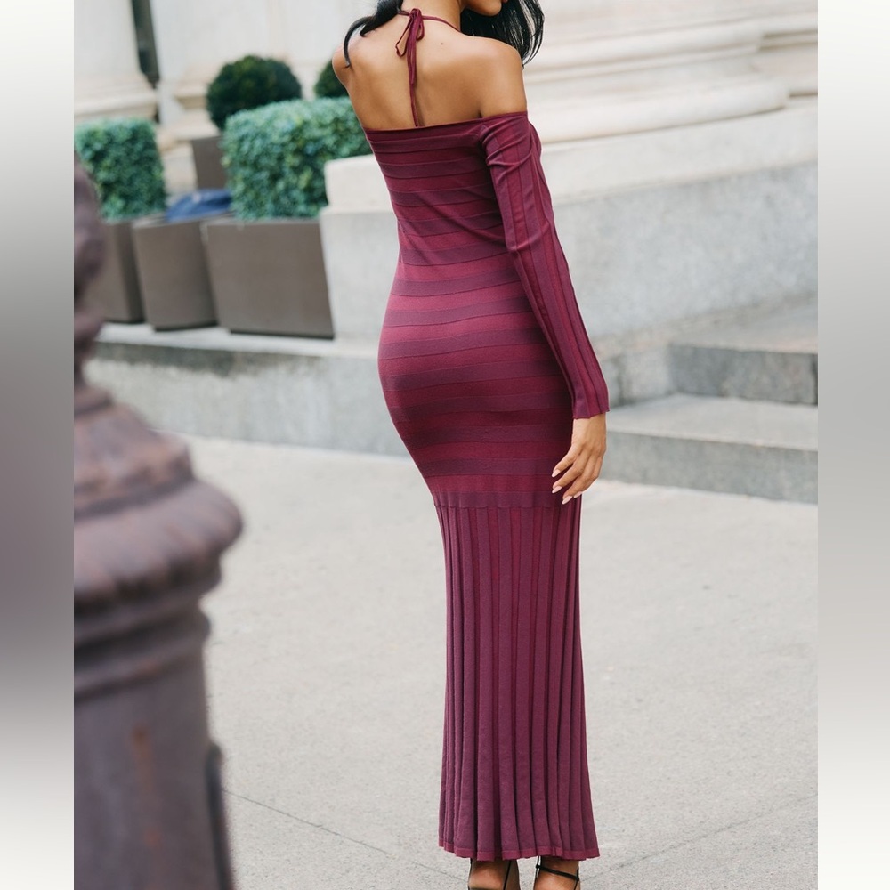 Anthropologie Off-Shoulder Ruched Halter Bodycon Sweater Dress NEW Wine